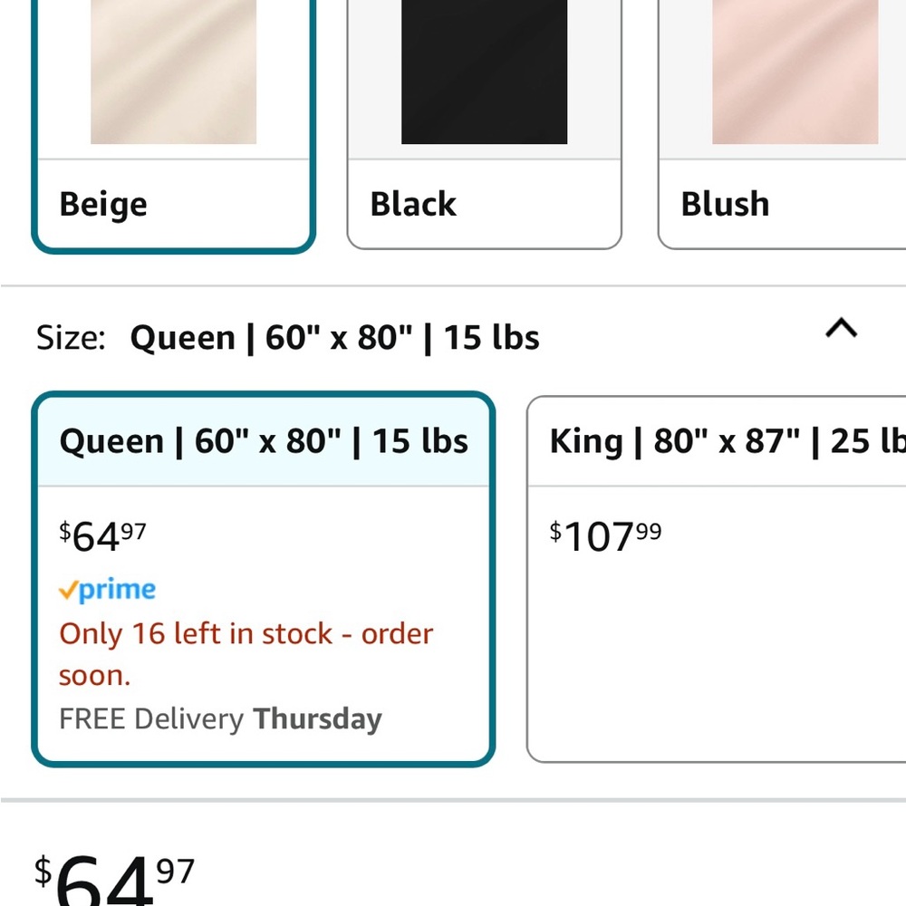 Luna Weighted blanket 15 lb 60 x 80 Beige with Gray Reversible Cover Both New - Picture 9 of 11